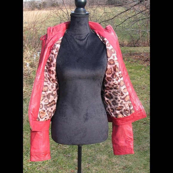 Red Leather Moto Jacket L2401 - Picture 2 of 4